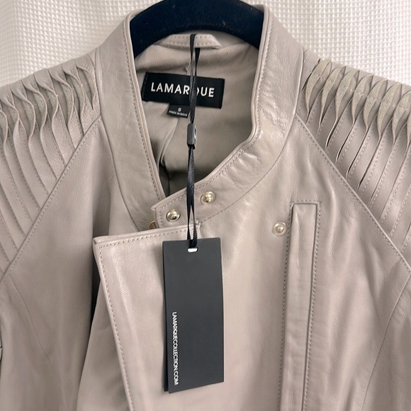 Lamarque Azra leather updated moto jacket sz S Ash Grey - Picture 3 of 6